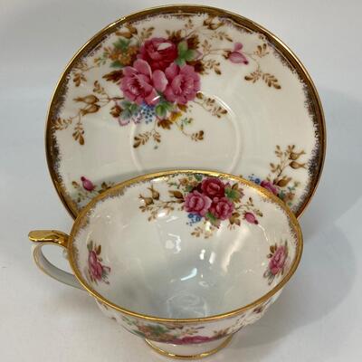 Vintage Oversized Pink Rose Floral Teacup and Saucer