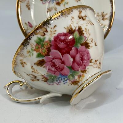 Vintage Oversized Pink Rose Floral Teacup and Saucer
