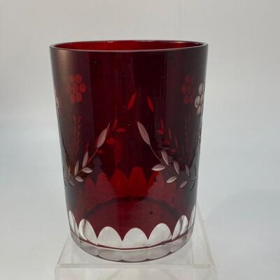 Vintage Cranberry Ruby Red Cut to Clear Flower Pattern Drink Glass