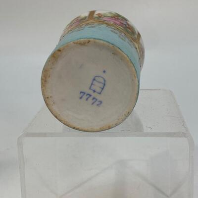 Antique Vintage Porcelain Demitasse Child's Cup Shot Glass with Metal Cup Holder