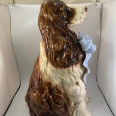 Large Rare Vintage BetLar Inc Life-sized Ceramic Springer Spaniel Dog Wearing Blue Bow Statue