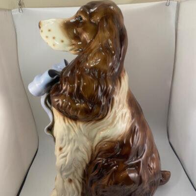 Large Rare Vintage BetLar Inc Life-sized Ceramic Springer Spaniel Dog Wearing Blue Bow Statue