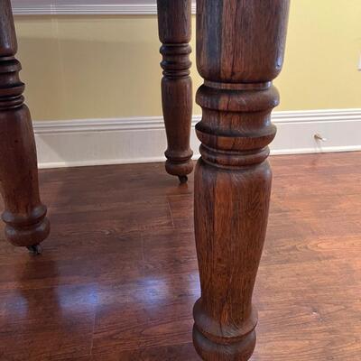 5-Legged Solid Oak Square Dining Room Table With Oak Wheels