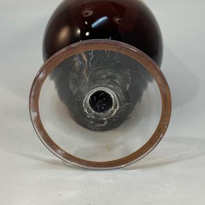 Violet Amethyst Glass Vase Chalice with Gold Medallion Pattern