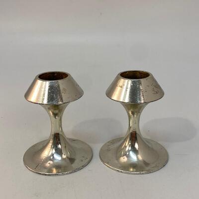 Pair of Small Silver Plate Mid Century Styled Candlestick Holders