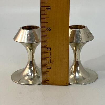 Pair of Small Silver Plate Mid Century Styled Candlestick Holders