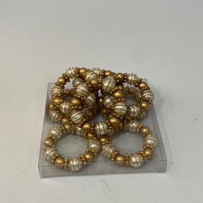 Gold & White Beaded Napkin Rings Set of 8