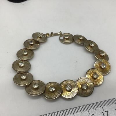 Vintage Gold Tone Rhinestone Set Necklace Bracelet Earrings