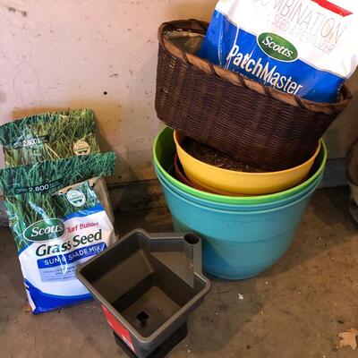 G20- Pots, grass seed, spreader, patch master