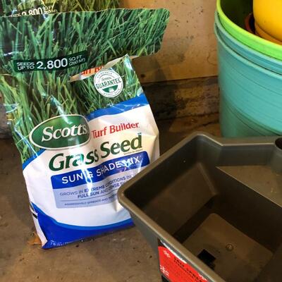 G20- Pots, grass seed, spreader, patch master
