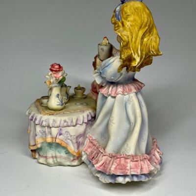 Girls Playing Tea Party Figurine Trinket Box