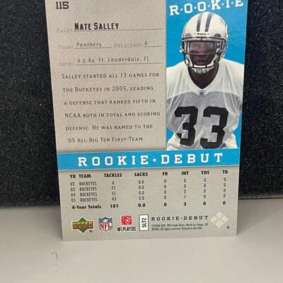 Upper Deck Rookie  2006 Nate Salley #115 Panthers