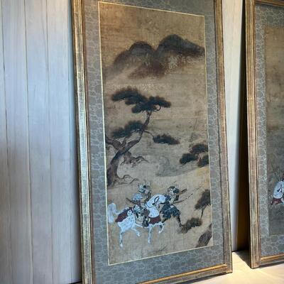 Circa 1600s or 1700s Early Edo Period Pair of Framed Battle Scenes in Tosa School Style