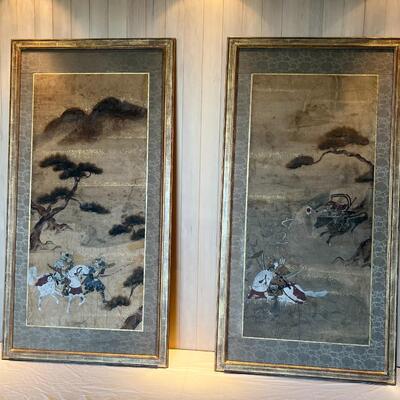 Circa 1600s or 1700s Early Edo Period Pair of Framed Battle Scenes in Tosa School Style