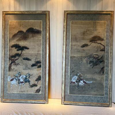 Circa 1600s or 1700s Early Edo Period Pair of Framed Battle Scenes in Tosa School Style