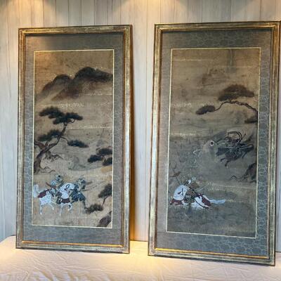 Circa 1600s or 1700s Early Edo Period Pair of Framed Battle Scenes in Tosa School Style