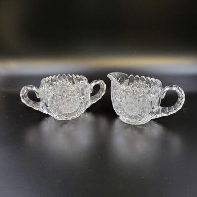 VINTAGE CLEAR CUT CRYSTAL SUGAR AND CREAMER SET