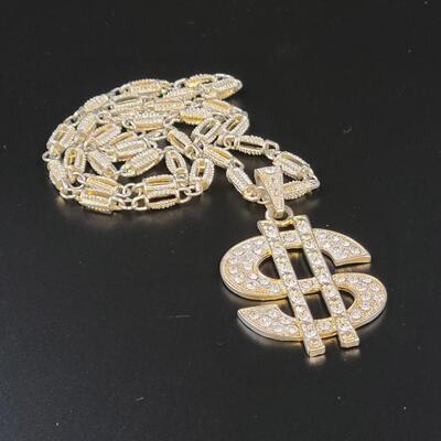 HIP HOP GOLD TONED BLING $ DOLLAR SIGN PENDANT NECKLACE