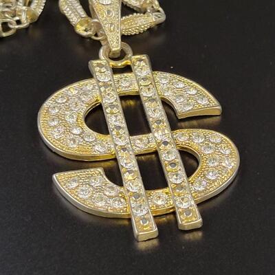 HIP HOP GOLD TONED BLING $ DOLLAR SIGN PENDANT NECKLACE