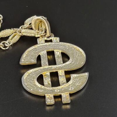 HIP HOP GOLD TONED BLING $ DOLLAR SIGN PENDANT NECKLACE