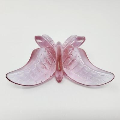 FENTON PINK IRIDESCENT BUTTERFLY GLASS ART PIECE