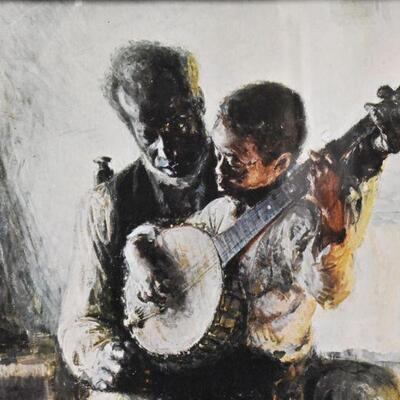 Framed Picture of Dad Teaching His Son the Banjo 