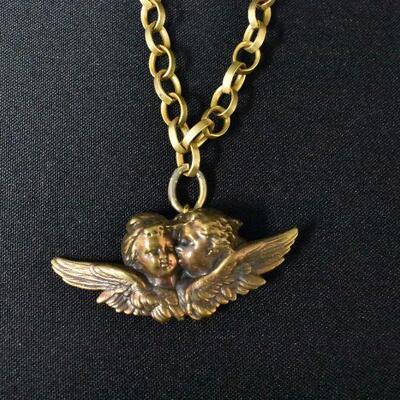 Gold Toned Cherub Necklace / Choker 