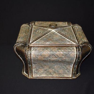 Asian Inspired Wood and Wicker Box  