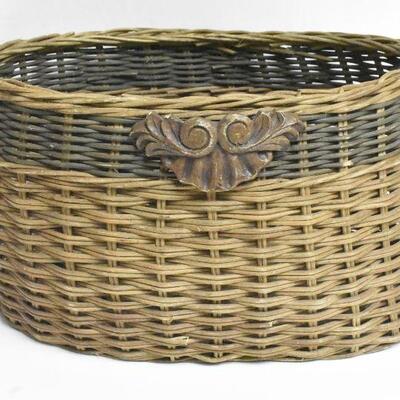 Vintage Wicker Basket with Wood Embellishment 