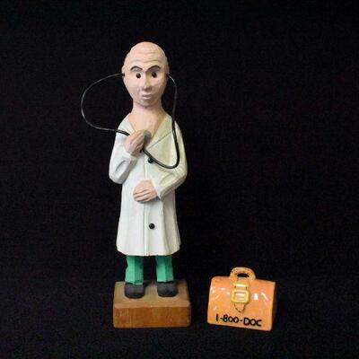 Vintage Wooden Hand Carved Doctor Figurine 