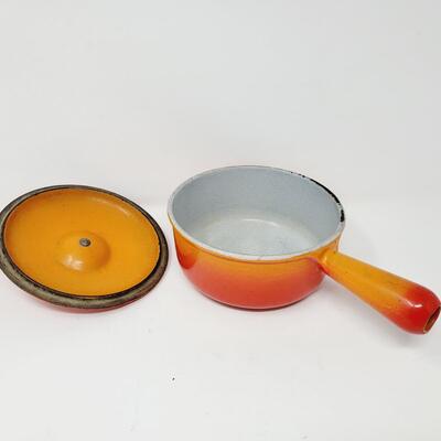 LA CREUSET #16 CAST IRON ENAMEL ORANGE SAUCEPAN W/ LID