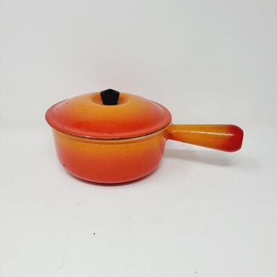 LA CREUSET #16 CAST IRON ENAMEL ORANGE SAUCEPAN W/ LID