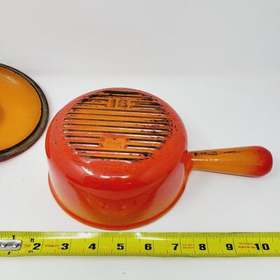 LA CREUSET #16 CAST IRON ENAMEL ORANGE SAUCEPAN W/ LID