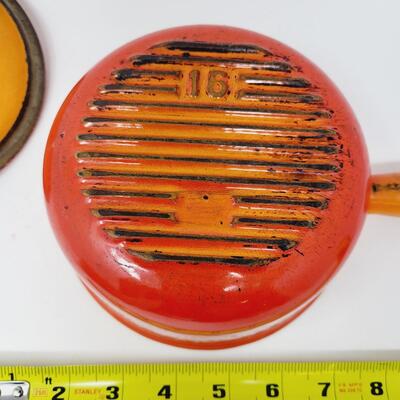 LA CREUSET #16 CAST IRON ENAMEL ORANGE SAUCEPAN W/ LID