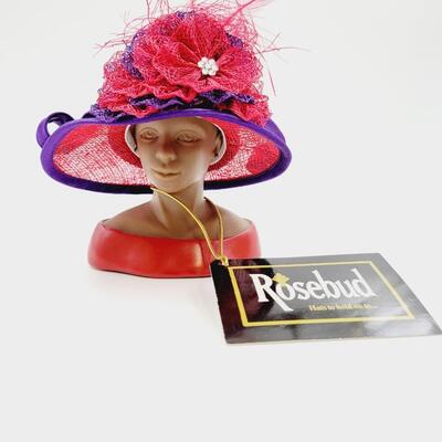 2005 ROSEBUD OF NEW YORK "A CELEBRATED WOMAN" RED W/ PURPLE SINAMAY HAT #3126