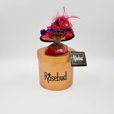 2005 ROSEBUD OF NEW YORK "A CELEBRATED WOMAN" RED W/ PURPLE SINAMAY HAT #3126