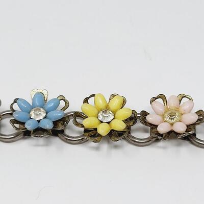 BEAUTIFUL VINTAGE CHAIN & FLOWERS BRACELET