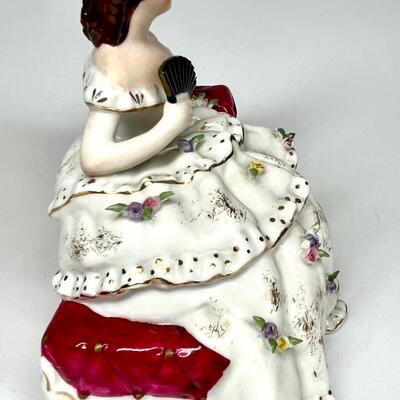 Vintage Norcrest Seated Lady with Fan Porcelain Figurine