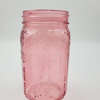 VINTAGE SYNDICATE DECORATIVE PINK GLASS JAR