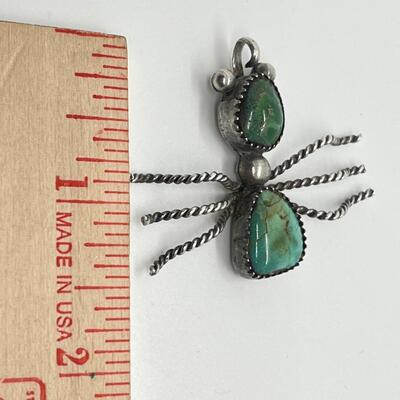 LOT 13: Turquoise & Unmarked Silver Ant Pendant