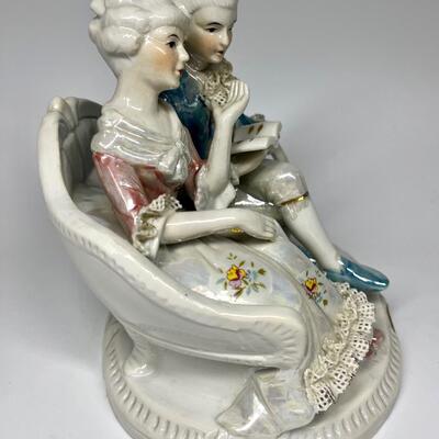 Vintage Antique Porcelain Lace Dresden Style French Couple Lovers Figurine