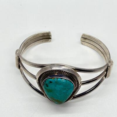 LOT 19: Navajo Turquoise & Silver Cuff Bracelet - Br Sterling (Benny Ration)