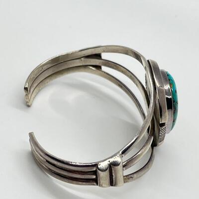 LOT 19: Navajo Turquoise & Silver Cuff Bracelet - Br Sterling (Benny Ration)