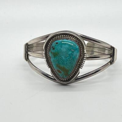 LOT 19: Navajo Turquoise & Silver Cuff Bracelet - Br Sterling (Benny Ration)