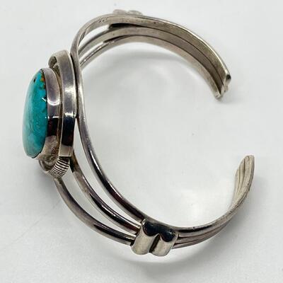 LOT 19: Navajo Turquoise & Silver Cuff Bracelet - Br Sterling (Benny Ration)