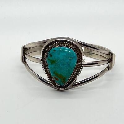LOT 19: Navajo Turquoise & Silver Cuff Bracelet - Br Sterling (Benny Ration)