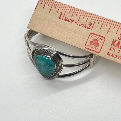 LOT 19: Navajo Turquoise & Silver Cuff Bracelet - Br Sterling (Benny Ration)