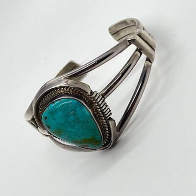 LOT 19: Navajo Turquoise & Silver Cuff Bracelet - Br Sterling (Benny Ration)