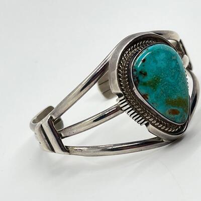 LOT 19: Navajo Turquoise & Silver Cuff Bracelet - Br Sterling (Benny Ration)