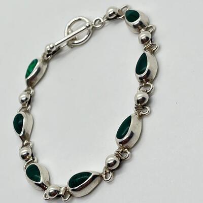 LOT 20: Sterling & Malachite Toggle Bracelet